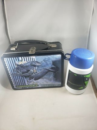 Rare Vintage Godzilla 1998 Movie Metal Lunch Box With Thermos Monster 90s