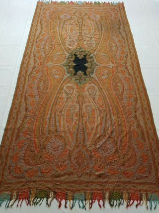 Antique French Paisley Kashmiri Shawl Woolen Multi Color 331x156cm