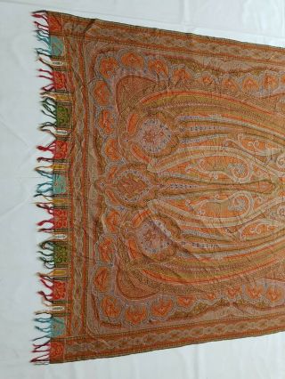Antique French Paisley Kashmiri Shawl Woolen Multi Color 331x156cm 2