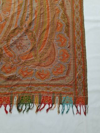 Antique French Paisley Kashmiri Shawl Woolen Multi Color 331x156cm 3