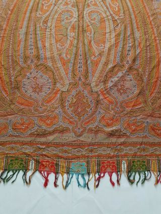Antique French Paisley Kashmiri Shawl Woolen Multi Color 331x156cm 4