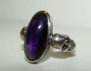 , Rare,  Antique Georgian Sterling Silver Amethyst Memento Mori Skull Ring