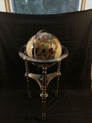 Alexander Kalifano Gemstone Globe With Antique Silver Floor Stand - White Opal