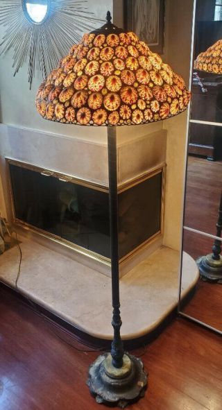 Vintage Hoosin Lampworks Natural Limpet Seashell Shade Tiffany Style Floor Lamp