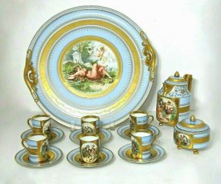 Royal Vienna Style Porcelain Tea Coffee Set W/tray,  Antique,  Beehive Shield Mark
