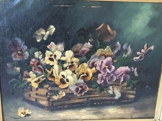 Frances George Antique Oil Painting on Canvas Still Life w/ Flowers 2