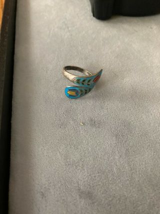 Vintage Sterling Silver Enamel Flower Ring Adjustable Signed Bb