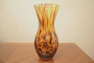 Vintage Hand Blown Murano Amber/brown Tortoise Shell Glass Vase Made In Italy