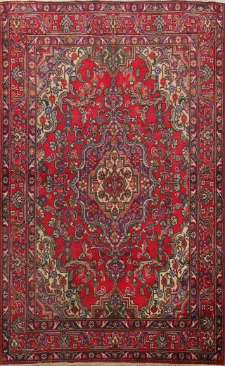 5x6 Vintage Floral Traditional Red Area Rug Hand - Knotted Oriental Wool Carpet