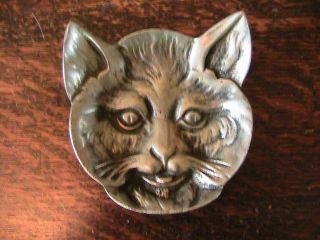 Antique / Vintage Heavy Steel Cat Face Metal Tray / Spoon Rest Holder Dish