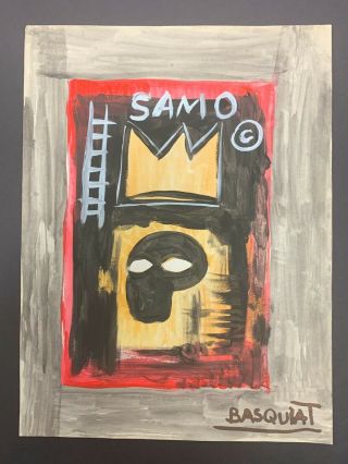 Vintage Samo Jean - Michel Basquiat Signed Pop Art Painting On Paper 12 X 9 "