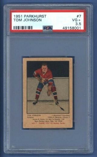 1951 - 52 Parkhurst Tom Johnson 7 Psa 3.  5 Vg,  Montreal Canadiens Hof Rookie
