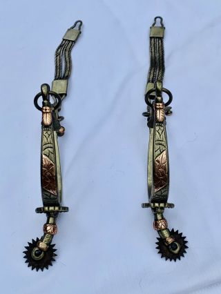 Antique Spurs Inlaid Copper,  Silver (?) And Brass.
