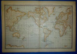 Vintage 1886 Atlas Map The World Old & Authentic S&h