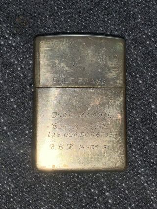 Vintage Zippo Lighter Solid Brass - Made In Bradford,  Usa