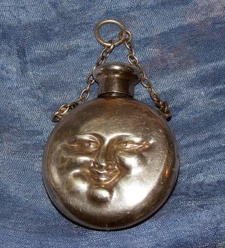 Antique Victorian Sterling Silver Perfume Bottle For Chatelaine Man In The Moon
