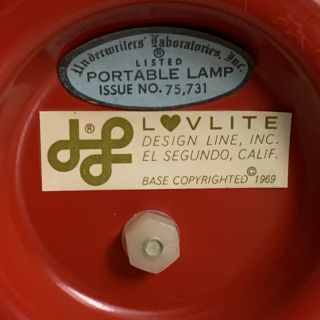 LUVLITE 1969 Stemlite Design Line Bill Curry Red/White Lamp Light MOD w/Bulbs 3