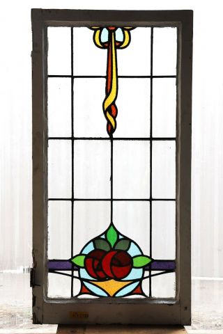 Large Tall Antique Stained Glass Window Eight Color Macintosh Roses (3101)
