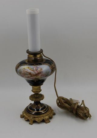 Antique Sevres France Hand Painted Porcelain Cobalt & Bronze Lamp