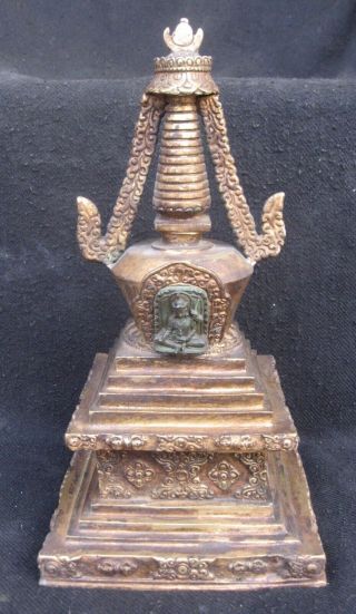 Antique Master Quality Handmade Copper Gold Plated Tibet Stupa Chorten,  Nepal