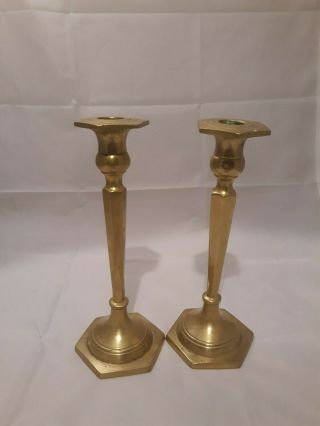 Vintage Brass Candlestick Holders With Hexagon Base 8.  5 "