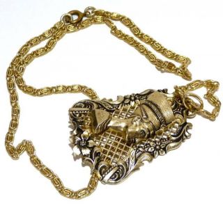 Vintage Egyptian Revival Queen Nefertiti Necklace Pendant & Chain Necklace,