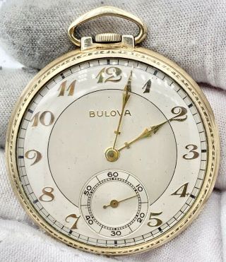 Vintage 12s 17j Bulova Swiss Pocket Watch In Rgp Case