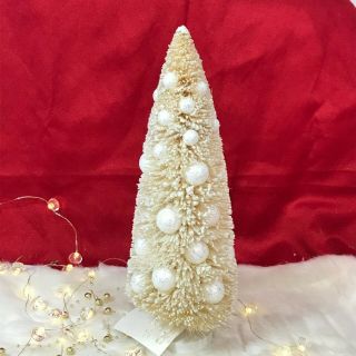 Vintage Retro Flocked White Bottle Brush Tree With White Ornaments 12.  5 "