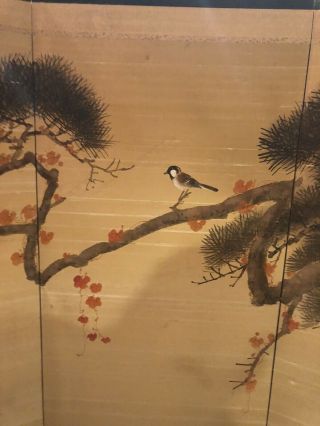 Vintage Mid Century Japanese Silk Screen 4 Panel Hand Made And Painted In Kyoto 4
