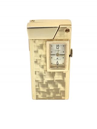 VINTAGE SWISS MADE SWANK 17 JEWELS ANODIZED LIFT ARM LIGHTER WITH WATCH (Read) 3