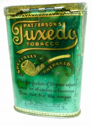 Antique Vintage Patterson ' s Tuxedo Tobacco Tin 1910 Tax Stamp VGUC Curved Hugger 2