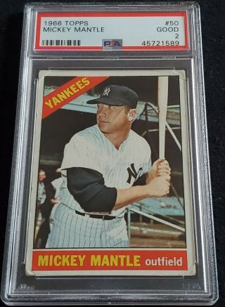 1966 Topps Mickey Mantle 50 Psa 2 Good Hof Yankees Perfectly Centered