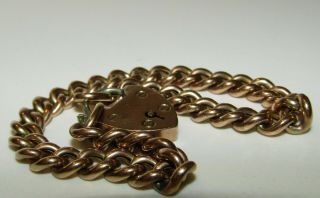 Fine,  Antique Victorian 9ct Gold Curb Link Bracelet With 9 Ct Gold Heart Padlock
