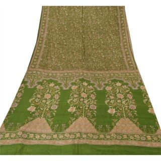 Sanskriti Vintage Green Indian Sari 100 Pure Silk Printed Craft Fabric Sarees 3