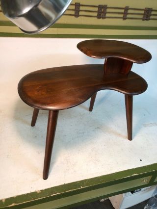Mid Century Modern Occasional Double Stack Coffee E.  Table Kidney Walnut Danish