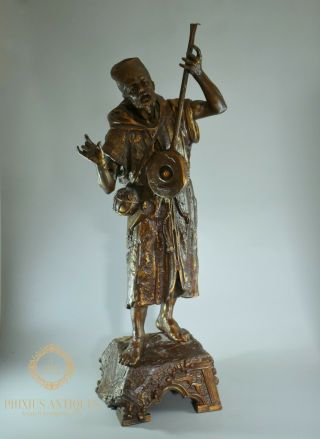 Large Antique French Bronzed Spelter Figure Of Arab Musician