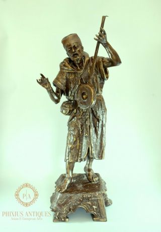 LARGE ANTIQUE FRENCH BRONZED SPELTER FIGURE OF ARAB MUSICIAN 2