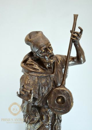 LARGE ANTIQUE FRENCH BRONZED SPELTER FIGURE OF ARAB MUSICIAN 5