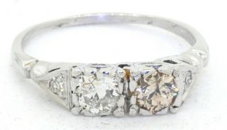Antique Platinum/14k Wg 0.  80ct Diamond Cocktail Ring Size 7