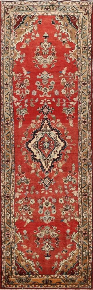 Vintage Geometric Traditional Runner Rug Hand - Knotted Wool Oriental 3x9 Carpet