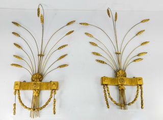 Antique Pair Federal Style Gilt Wood Wheat Decorative Wall Accent Architectural
