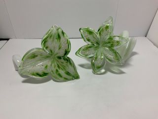 2 Piece Set Vtg Hand Blown Glass Flowers,  Twisted Stem,  Murano Like Design