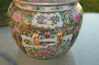 Antique 19th C Chinese Foo Dog Lid Flower Porcelain Covered Ceremony Jar Urn 4
