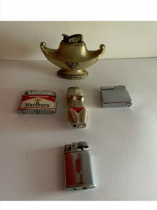 5 Vintage Lighters Marlboro Rogers Ronson Evans Genie & Risque Nude