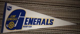 Vtg Ihl Flint Generals Hockey 30” Pennant Felt Defunct Team Logo