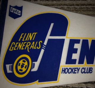 Vtg IHL Flint Generals Hockey 30” Pennant Felt Defunct Team Logo 2