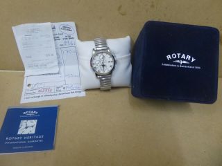 Mens Rotary Moonphase Chronograph wristwatch and paperwork.  Runs 2