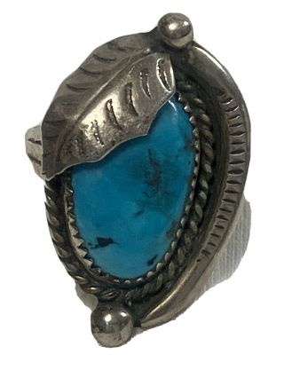 Vintage Navajo Sterling Silver Turquoise Signed Platero Ring Size 9 1/2