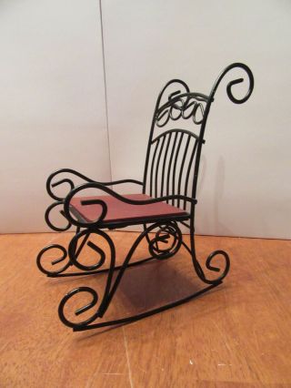Vintage Metal & Wood Doll Rocking Chair 8 - 1/2 " Shabby Chic Garden Décor - Euc