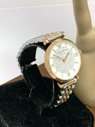 Emporio Armani Women ' s Watch AR1926 White Rose Gold Silver Pave Stainless Steel 2